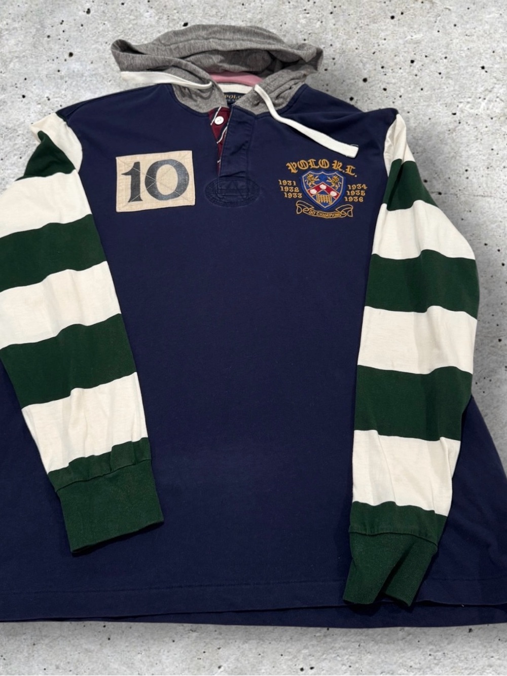 Polo Ralph Lauren Rugby Shirt Men’s M Navy Green Stripe Crest Patch 10